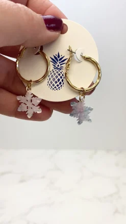 Acrylic Snowflake Dangle Hoop Earrings