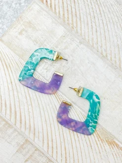 Acrylic Square Hoop Earrings - Purple