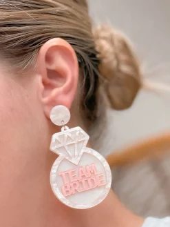 Acrylic 'Team Bride' Ring Dangle Earrings
