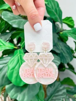 Acrylic 'Team Bride' Ring Dangle Earrings