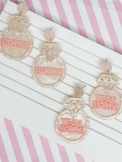 Acrylic 'Team Bride' Ring Dangle Earrings