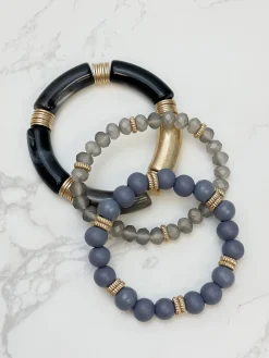 Acrylic Tube Bracelet Trio - Gray