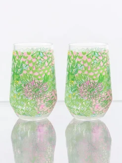 Acrylic Wine Glass Set by Lilly Pulitzer - Lime Feeling Good