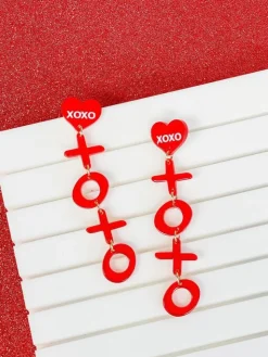 Acrylic 'XOXO' Dangle Earrings - Red