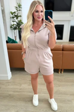 Active Aura Collared Romper in Mocha