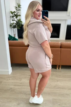 Active Aura Collared Romper in Mocha