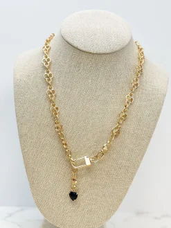 Adjustable Heart Charm Lariat Necklace - Jet