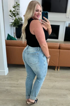 Aiden High Rise Patch Pocket Distressed Boyfriend Jeans by Judy Blue