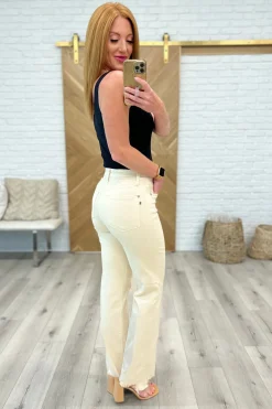 Alice High Rise Over Dyed 90's Straight Jeans in Light Khaki by Judy Blue