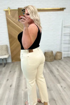 Alice High Rise Over Dyed 90's Straight Jeans in Light Khaki by Judy Blue