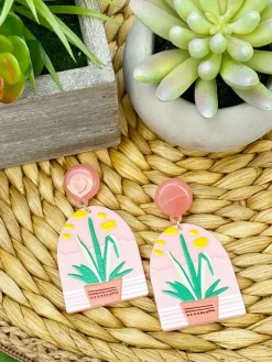 Aloe Plant Printed Acrylic Dangle Earrings