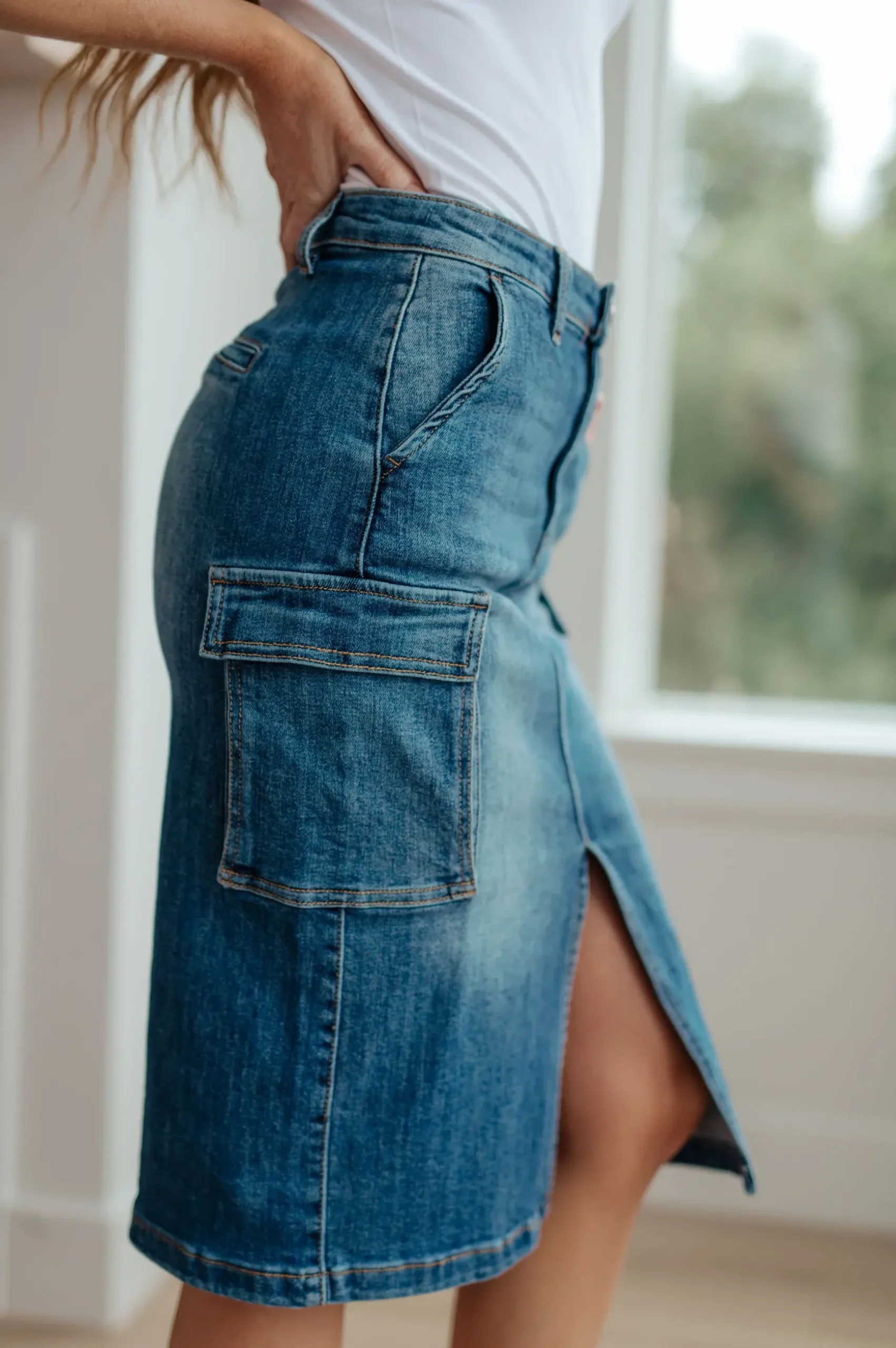 Always Be There Cargo Denim Skirt
