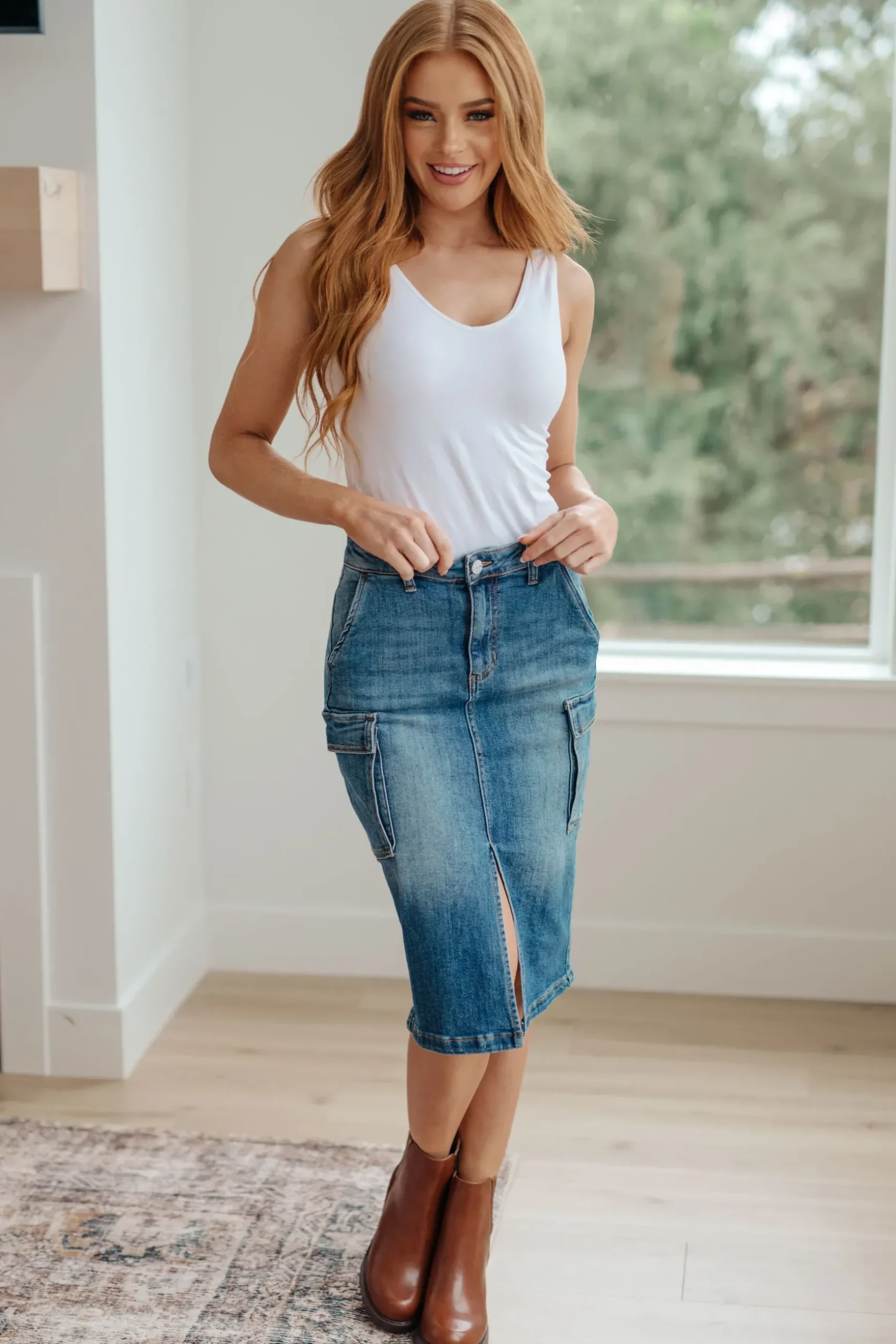 Always Be There Cargo Denim Skirt