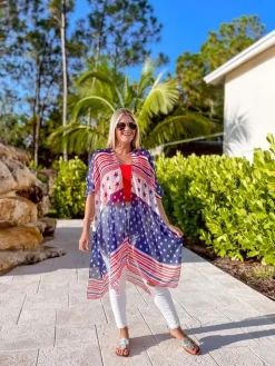 American Flag Open Front Kimono