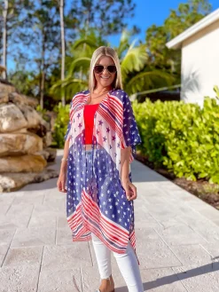 American Flag Open Front Kimono
