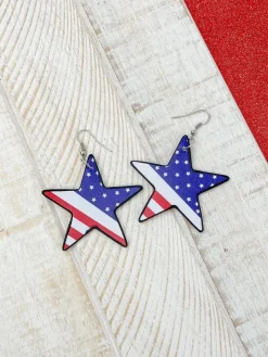 American Flag Printed Star Dangle Earrings