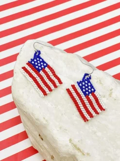 American Flag Seed Bead Dangle Earrings