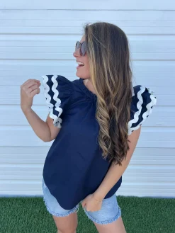 Angie Ric-Rac Top - Navy by Mud Pie