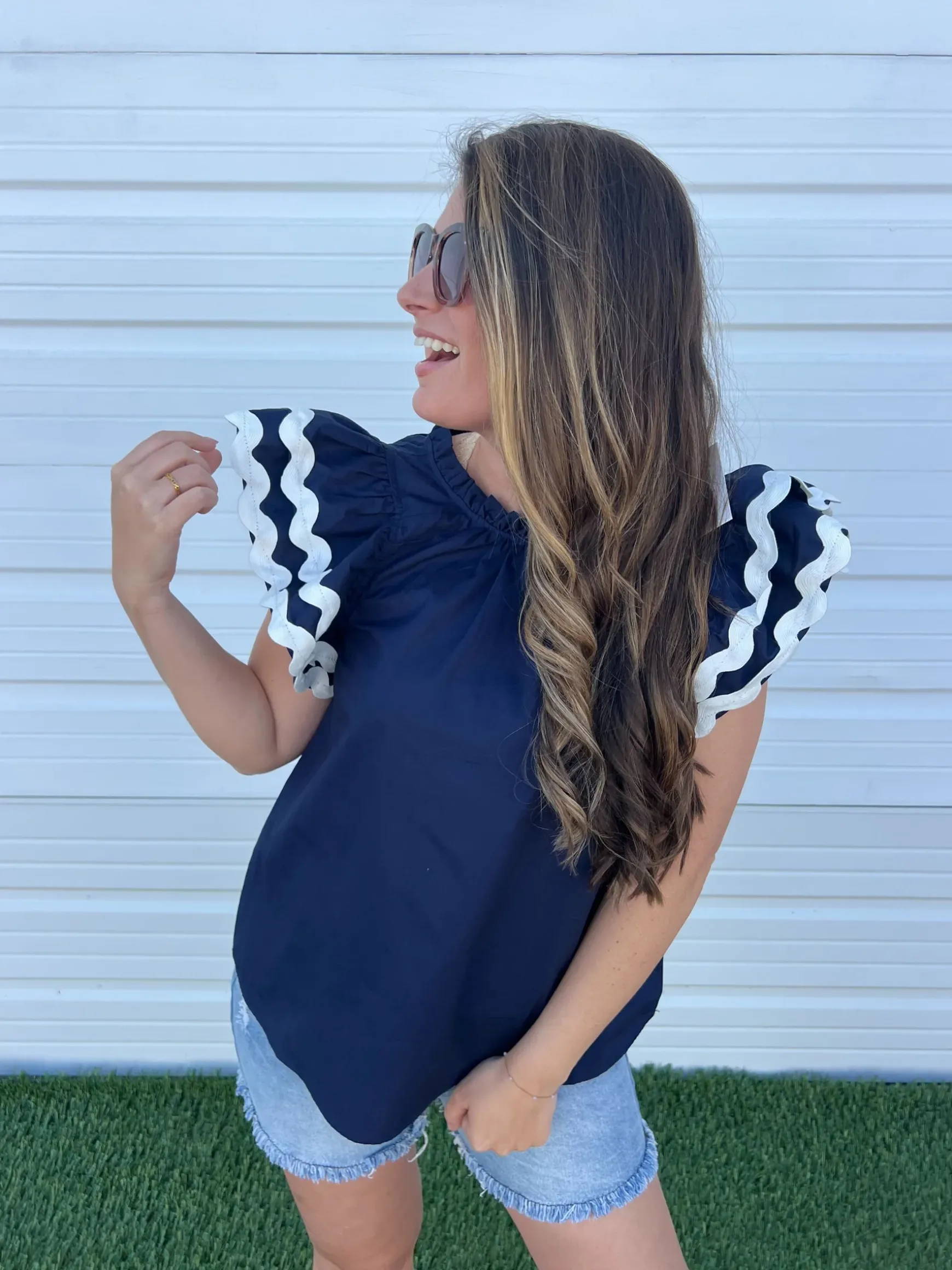 Angie Ric-Rac Top - Navy by Mud Pie