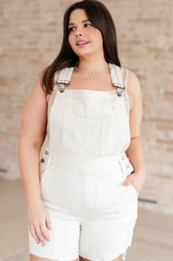 Anna High Rise Garment Dyed Cutoff Shortalls in Ecru by Judy Blue