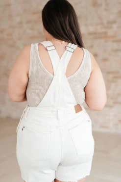 Anna High Rise Garment Dyed Cutoff Shortalls in Ecru by Judy Blue