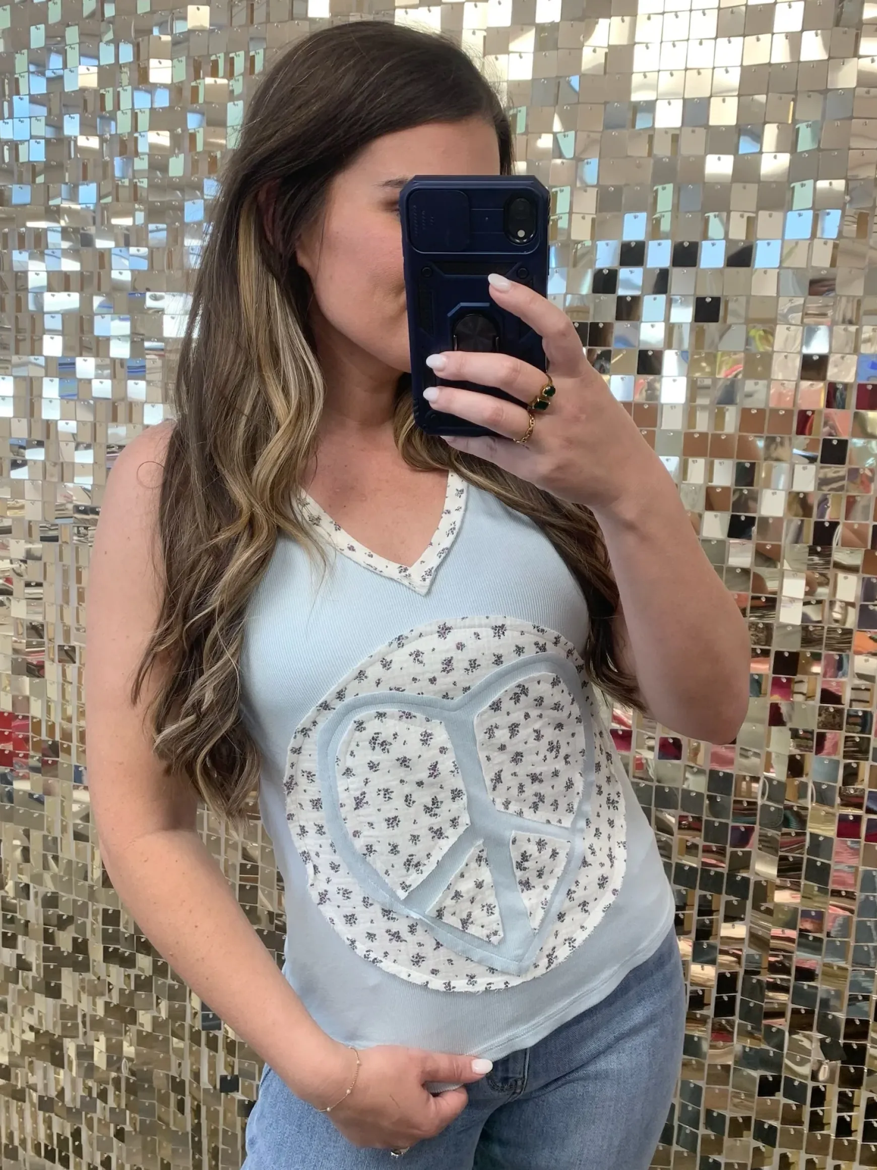 Applique Heart Peace Tank by POL - Clear Sky