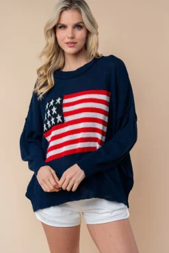 APRIL ARRAY: Lightweight Patriotic Sweater - Navy (Ships in 2-3 Weeks)