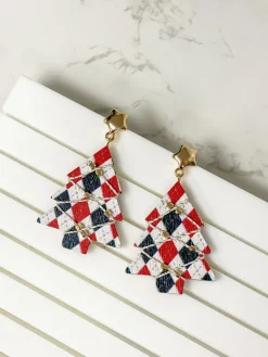 Argyle Printed Tree Dangle Earrings