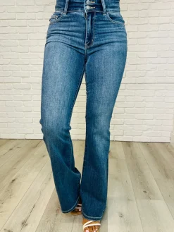Ariana High Rise Double Button Waistband Flare Jeans by Judy Blue
