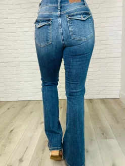 Ariana High Rise Double Button Waistband Flare Jeans by Judy Blue