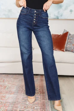 Arlo High Rise Button-Fly Straight Jeans by Judy Blue