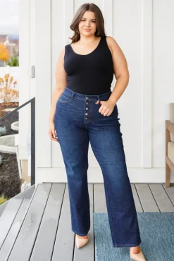 Arlo High Rise Button-Fly Straight Jeans by Judy Blue