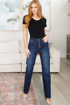 Arlo High Rise Button-Fly Straight Jeans by Judy Blue