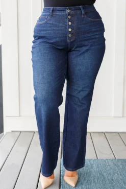 Arlo High Rise Button-Fly Straight Jeans by Judy Blue