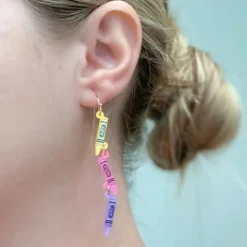 'Art' Acrylic Crayon Dangle Earrings - Pink Multi