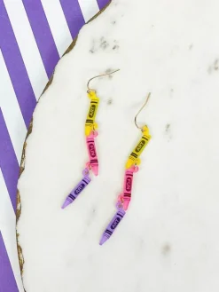 'Art' Acrylic Crayon Dangle Earrings - Pink Multi