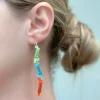 'Art' Acrylic Crayon Dangle Earrings - Blue Multi