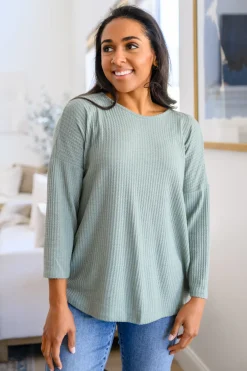 Austin Waffle Knit Basic Top In Sage