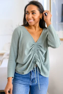 Austin Waffle Knit Basic Top In Sage