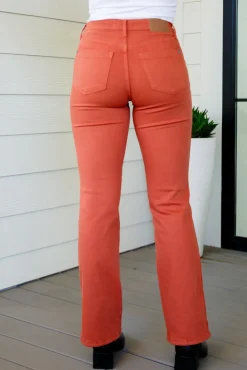 Autumn Mid Rise Slim Bootcut Jeans in Terracotta by Judy Blue