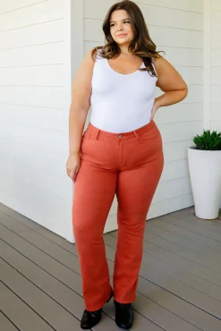 Autumn Mid Rise Slim Bootcut Jeans in Terracotta by Judy Blue