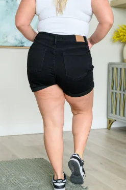 Ava High Rise Control Top Cuffed Shorts by Judy Blue - Black