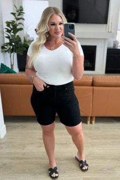 Ava High Rise Control Top Cuffed Shorts by Judy Blue - Black