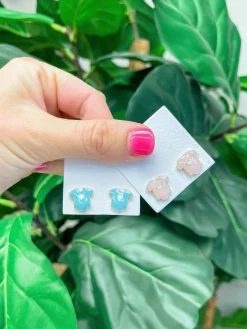Baby Onesie Signature Enamel Stud Earrings - Pink