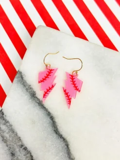Baseball Lightening Dangle Earrings - Pink