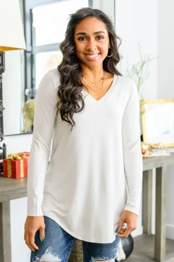 Basics Are Best Long Sleeve V-Neck Top in Bone
