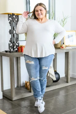 Basics Are Best Long Sleeve V-Neck Top in Bone