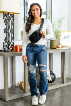 Basics Are Best Long Sleeve V-Neck Top in Bone