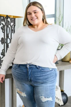 Basics Are Best Long Sleeve V-Neck Top in Bone