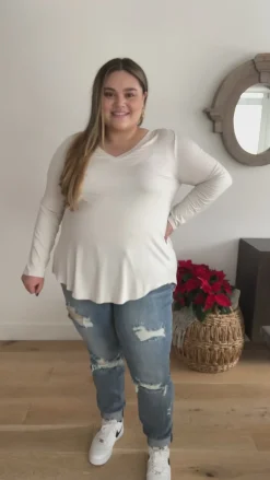 Basics Are Best Long Sleeve V-Neck Top in Bone